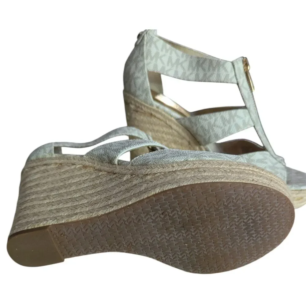 Michael Kors Vanilla Damita Logo MK Signature Wedge Sandals Women 7.5 Shoes - Picture 9 of 11